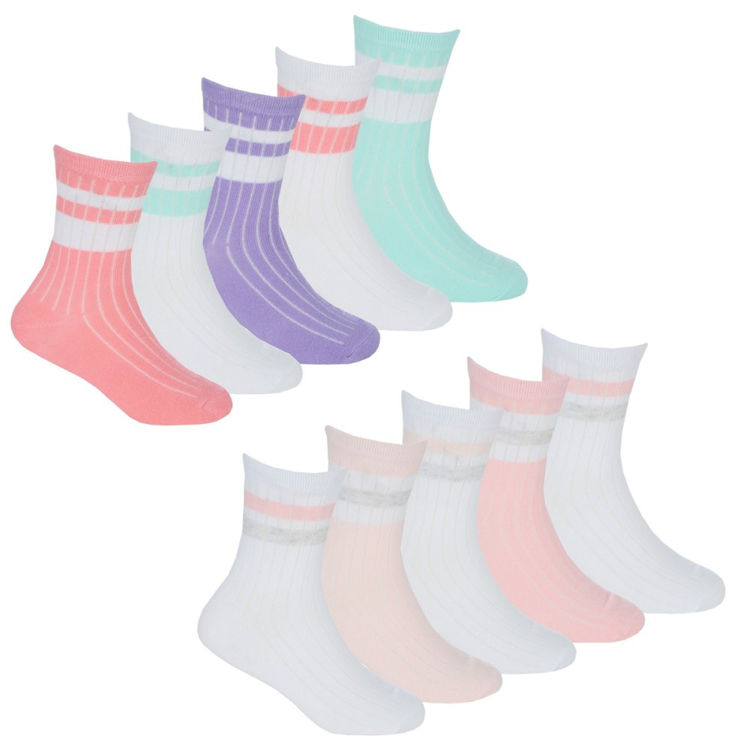 Picture of 43B875 GIRLS 5 PACK STRIPE RIBBED SPORT SOCKS 27-38.5